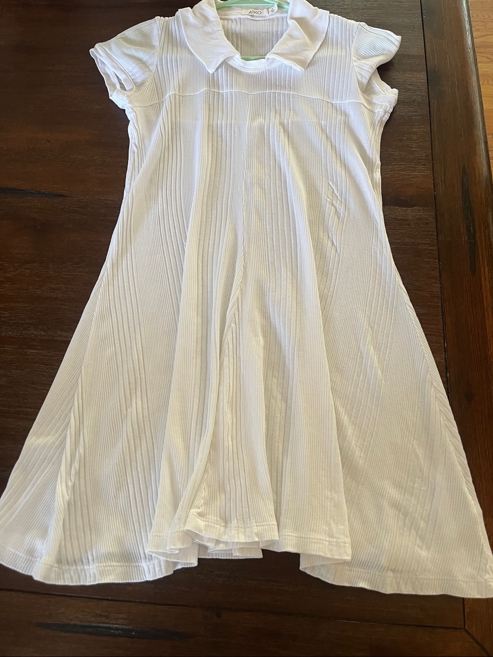 Aiko White Ribbed Collar Swing Dress for Kids